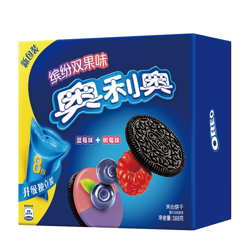 亿滋 奥利奥缤纷双果味夹心饼干蓝莓味+树莓味388g 夹心饼干小包装儿童休闲零食盒装