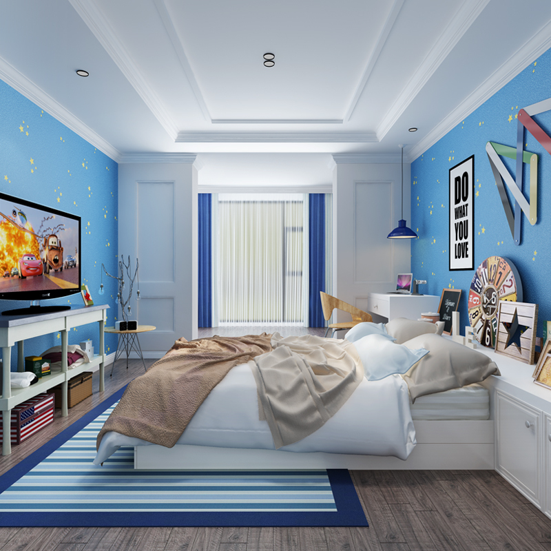 夜光星空男孩女孩卧室屋顶荧光卡通墙纸时尚儿童房无纺布壁纸壹德壹