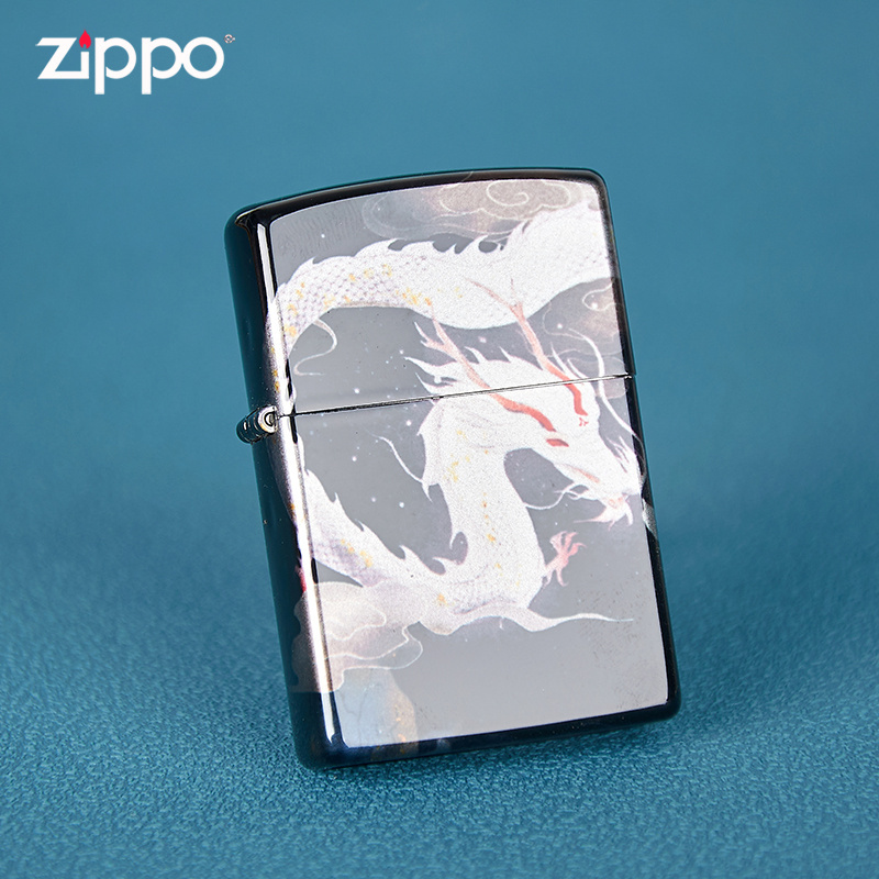 苏宁自营正品莲花白龙霸气外漏彩印富贵腾龙送男友生肖龙zippo之宝