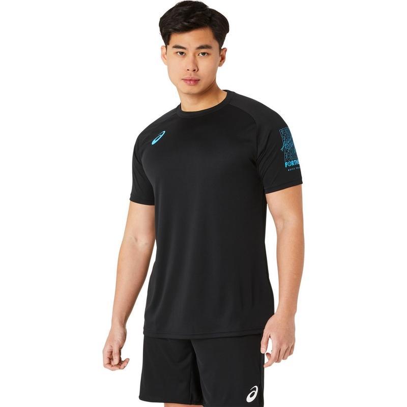 Asics同款速干排湿运动T恤男女通用 volley排球系列黑蓝拼色