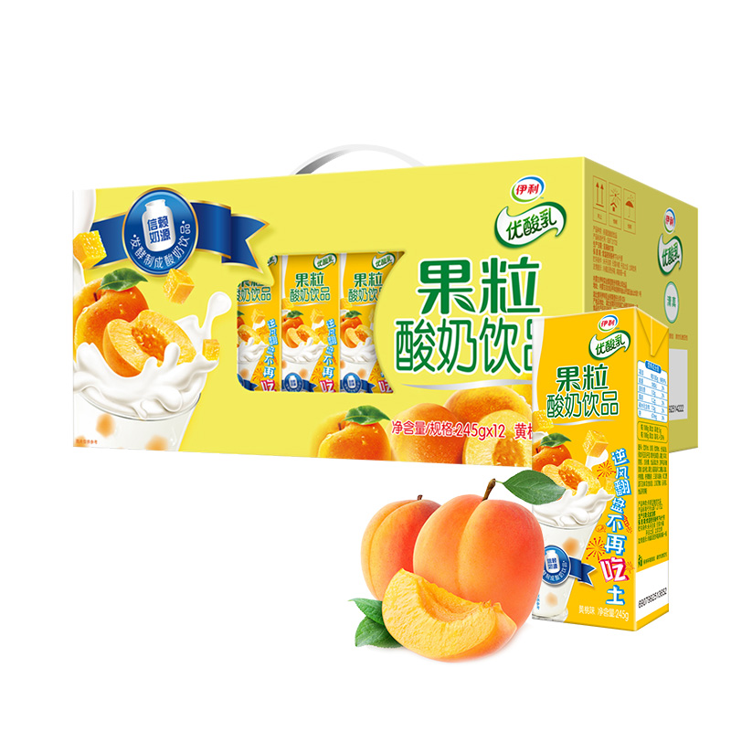 伊利 优酸乳果粒酸奶黄桃味245g*12盒[8月]