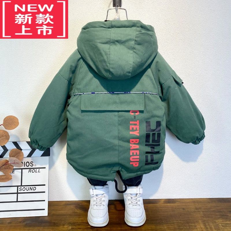 可莉允香港男童时髦外套2022秋冬新款洋气宝宝加绒棉服儿童网红派克棉袄图片