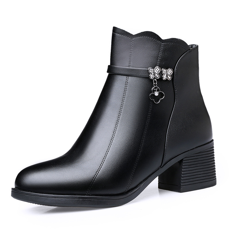 拿细耳女士中筒靴1 秋冬中跟妈妈棉鞋2020新款加厚加绒软底女皮靴中