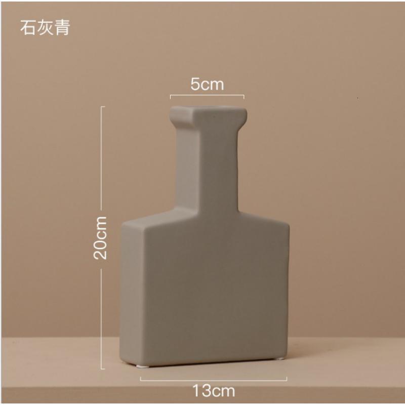 北欧丹麦简约文艺特殊几何造型桌面摆件小口花器陶瓷花瓶莫兰迪色 三维工匠 石灰青-560