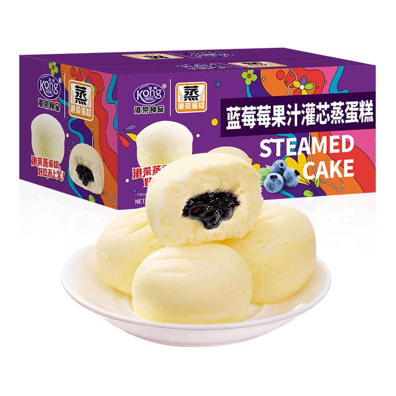 港荣Kong WENG 蓝莓果汁灌芯蒸蛋糕 480g味箱装