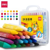 得力画笔小学生美术绘画涂色油画棒盒装带手提收纳水溶24色幼儿园安全无毒可水洗画画蜡笔72072油画笔彩绘棒
