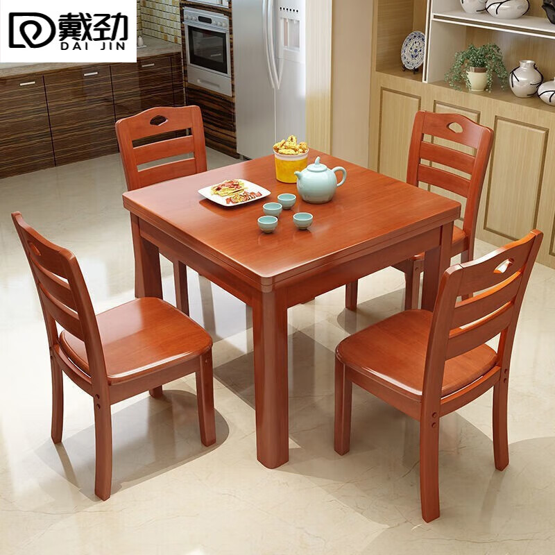 戴劲餐桌椅组合中式正方形小方桌出租房小户型家用四方桌80海1桌4高清大图