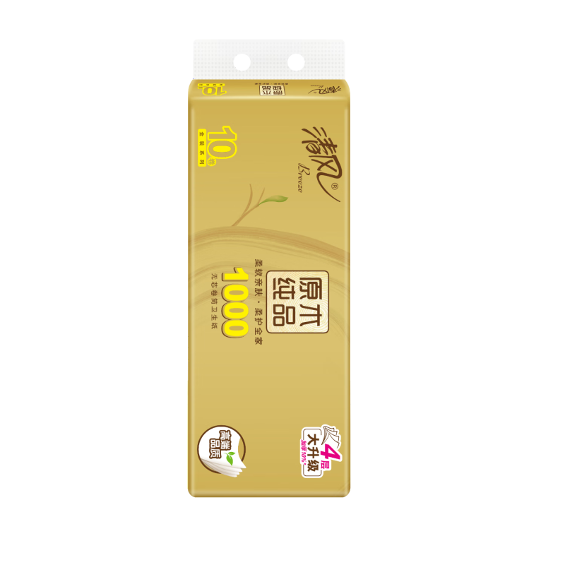 清风 原木金装无芯卷纸箱装B01BAMJE 4层100g*10卷*4提/箱高清大图