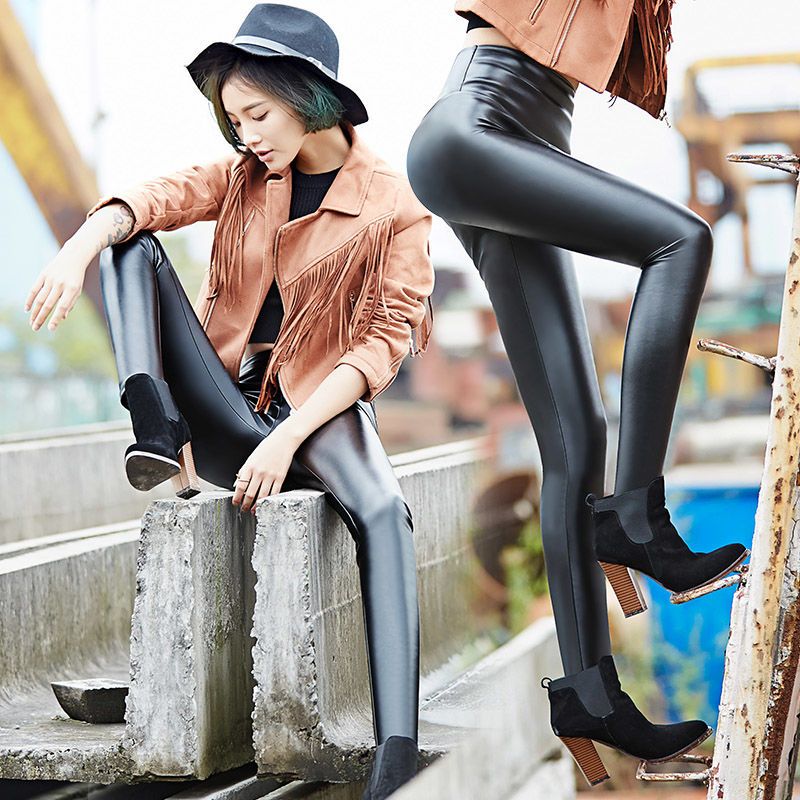 皮裤女加绒外穿加肥加大码秋冬季加厚高腰女士pu修身小脚打底裤