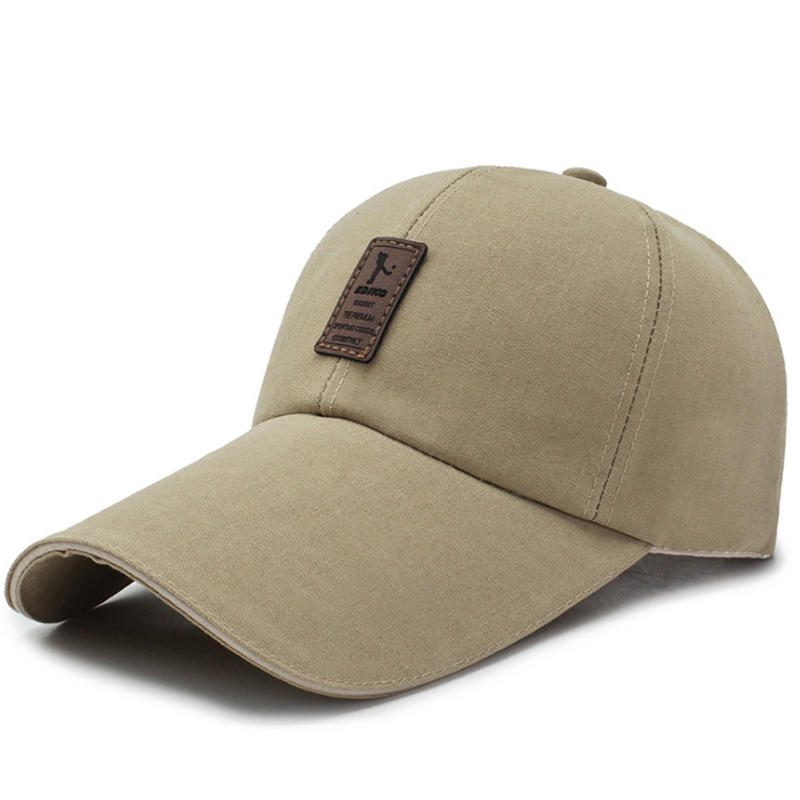 新款男士棉质棒球帽时尚韩版简约女士鸭舌帽休闲运动帽加长帽檐 卡其色
