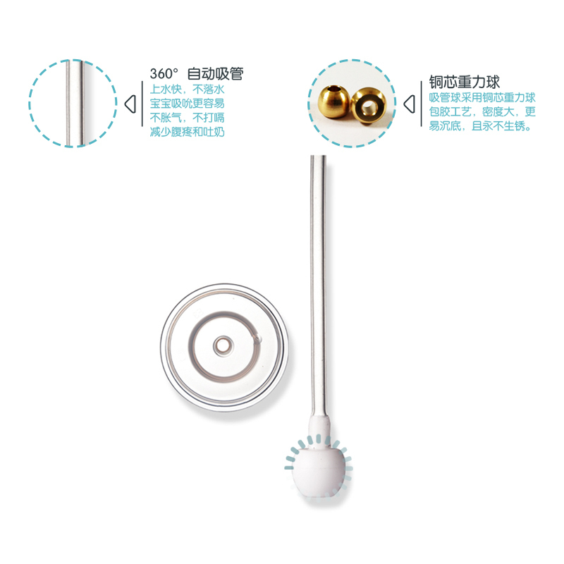 伊斯卡尔 原装宽口奶瓶吸管带吸盘通用配件 婴儿宝宝防胀气奶瓶重力球吸管 新生儿宽口径奶瓶配套吸管 硅胶奶瓶可替换软管