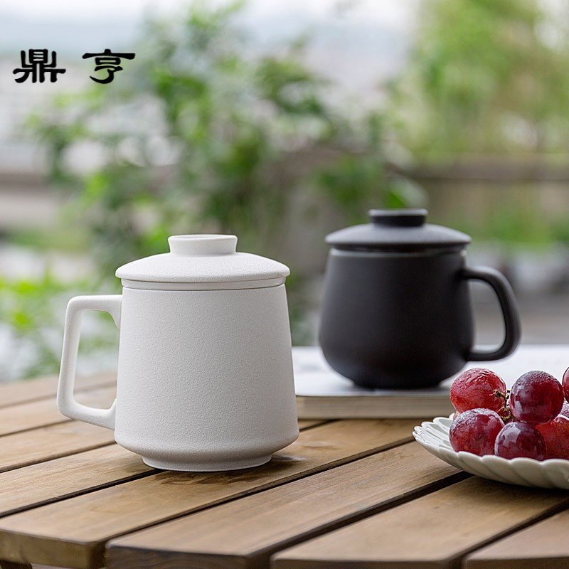 鼎亨马克杯黑陶过滤带盖大号茶杯个性水杯陶瓷花茶杯子定制随手杯