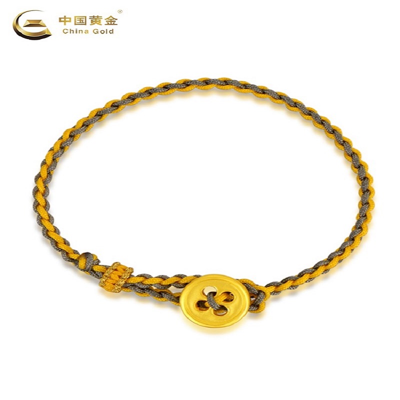 中国黄金足金编绳纽扣手绳手链