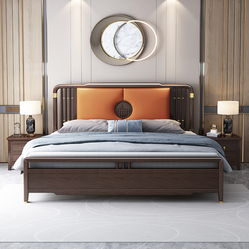 5m1.8米双人床现代中式卧室软靠床高箱抽屉储物床