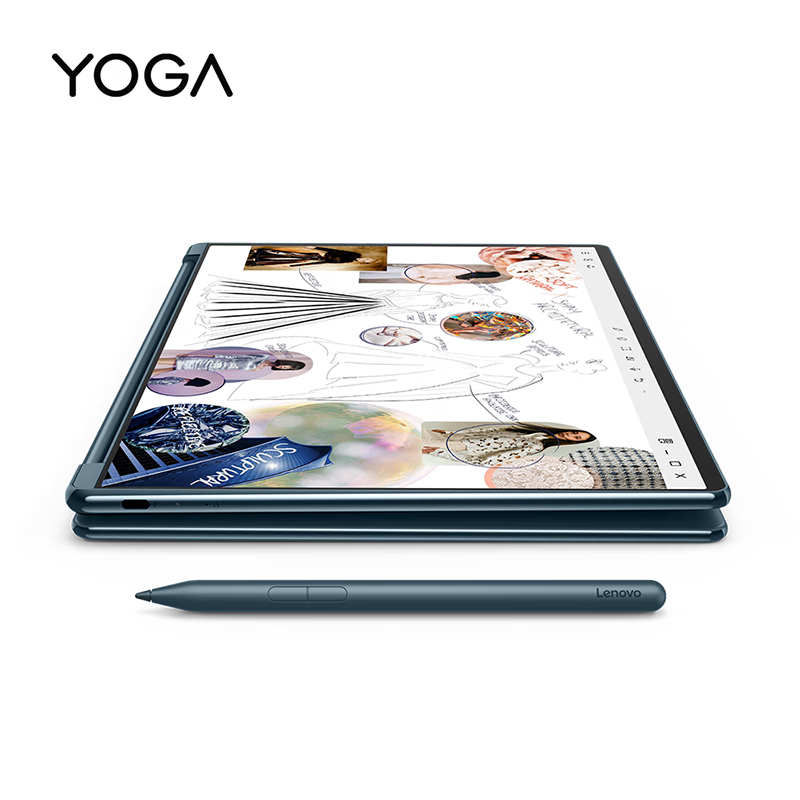 联想(Lenovo)YOGABook9i AI元启 14英寸双屏翻转触控屏笔记本电脑 2代酷睿Ultra9-285H 32G 1T 2.8K OLED 键盘 笔 支架)雾海蓝高清大图