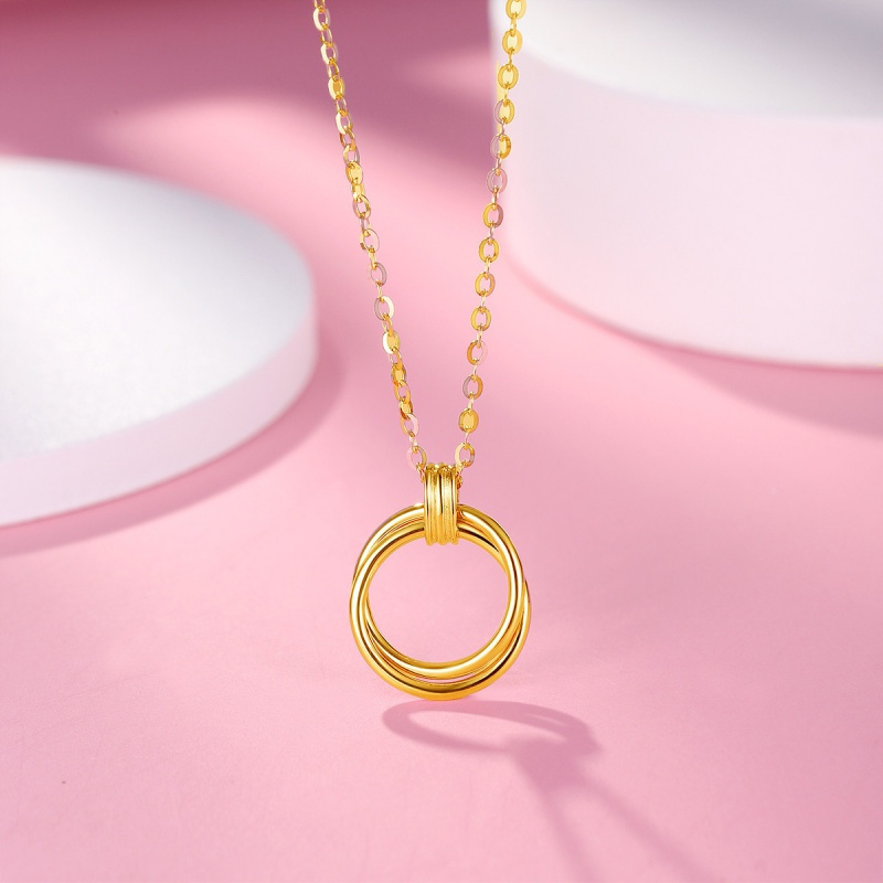 老庙18k金au750彩金圆形黄金色套链送礼参数