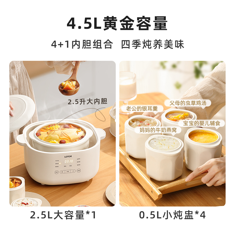 LOTOR电炖锅炖盅大容量煲汤煮粥锅电蒸锅 一锅五胆-共 4.5L标准款