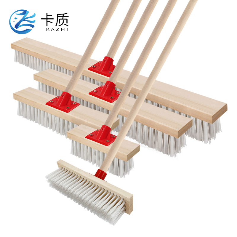 卡质 木杆白色尼龙硬毛长柄地刷 124*40*15cm 把高清大图
