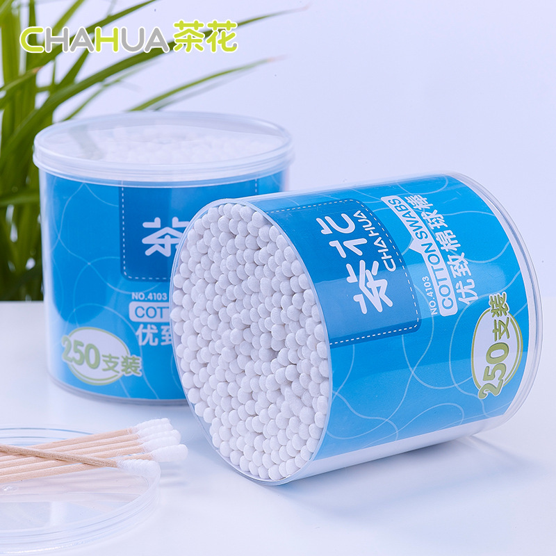 茶花棉签棉球棒家用成人化妆双头棉签 5盒装