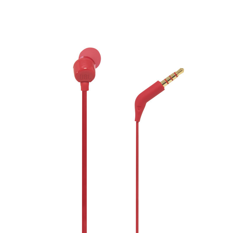 JBL T110 立体声入耳式耳机耳麦 运动耳机 电脑游戏 音乐耳机 手机有线耳机带麦可通话 活力红
