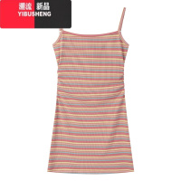 YIBUSHENG羊城故事 彩虹条纹衬衫吊带连衣裙女甜辣防晒修身显瘦小显衫虹防 L 彩色条纹