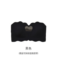 浪莎无肩带内衣女文胸罩防滑聚拢小胸收副乳抹胸2025新款夏季薄款 XXL推荐体重140-160斤 爱心款-黑色聚拢防滑