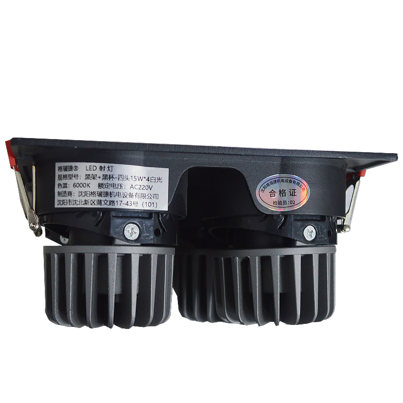LED射灯 防眩光 嵌入式 黑架+黑杯-四头15W*4白光高清大图