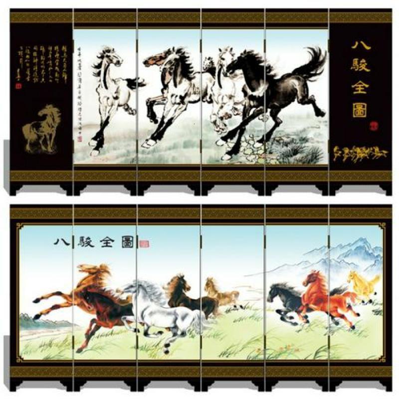 八骏全图 姚红饰品中国风特色圣诞节漆器小屏风摆件仿古出国送老外纪念品