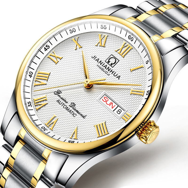 瑞士嘉年华Carnival手表 男士商务全自动机械表 男表金属精钢防水休闲时尚罗马双日历简约8666G高清大图