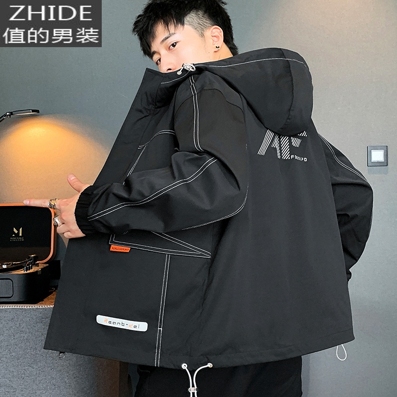 SUNTEK男士夹克韩版潮流百搭连帽上衣服春秋季潮牌机能风衣休闲工装外套风衣高清大图
