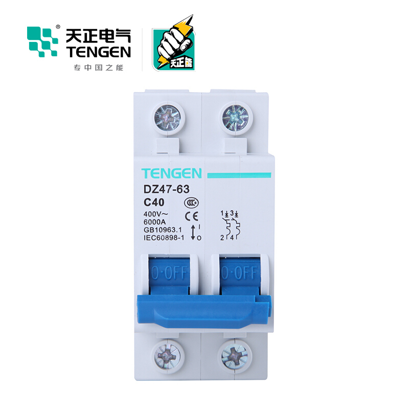 天正电气 空气开关 DZ47-63 2P C 40A 4.5KA 01060020268 微型断路器