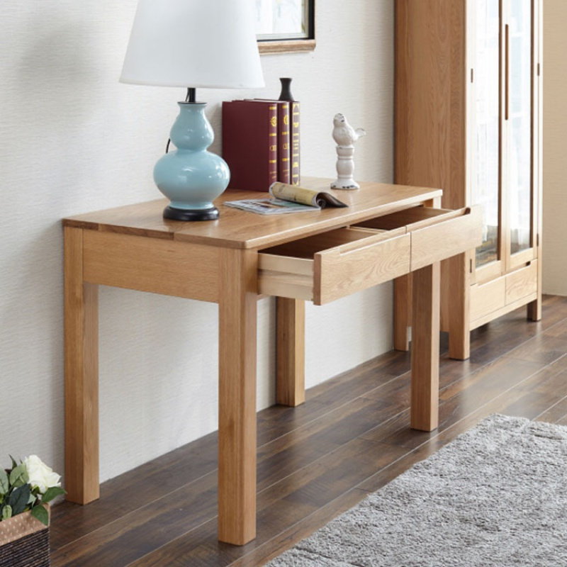 寻木匠实木书桌学习桌北欧带抽屉写字台11米纯实木白橡木电脑桌