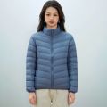 女式新国标90绒简约羽绒纯色女立领女装轻薄款羽绒服女士 XL 雾霾蓝