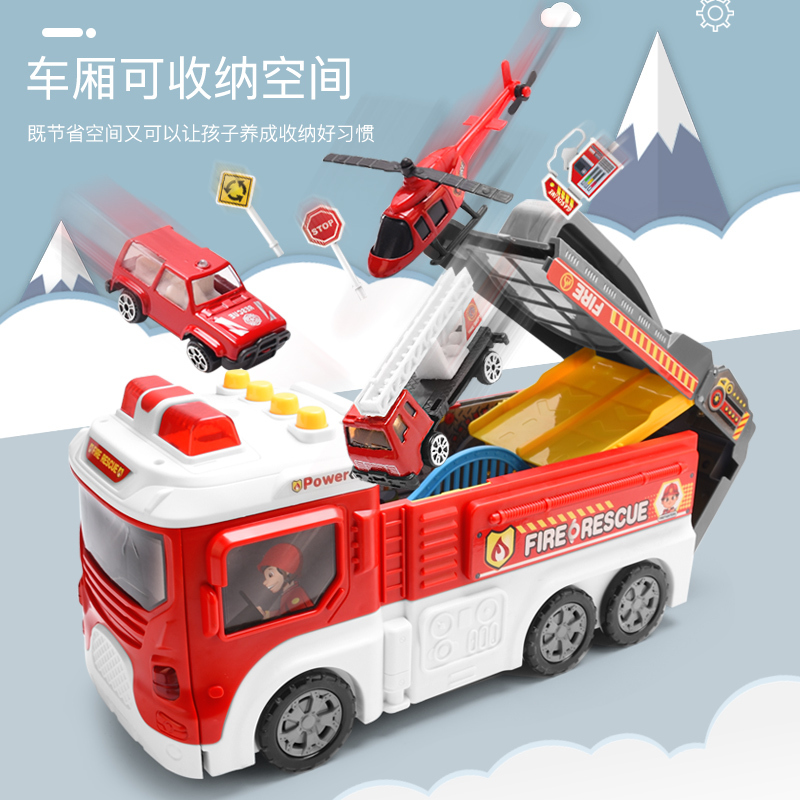 惯性合金车小汽车消防员车轨道车玩具车工程车停 工程款[配5合金车+1飞机+19路标]可变形/灯光早教 [电池版]精美礼盒