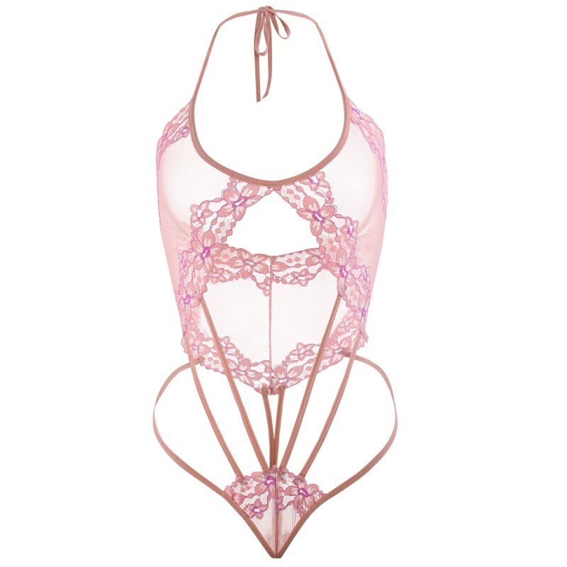 比基尼情趣套装装激情性感粉色透明连体衣带羞羞服粉红色d17均码