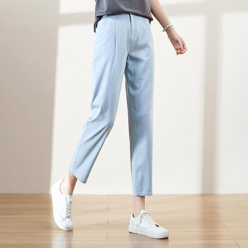 逸阳天丝九分牛仔裤女宽松2020夏季薄款高腰直筒显瘦冰丝哈伦3976图片