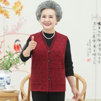 迪鲁奥(DILUAO)中老年女装秋装马甲外套奶奶装开衫针织衫马夹上衣宽松妈妈装V领衣服