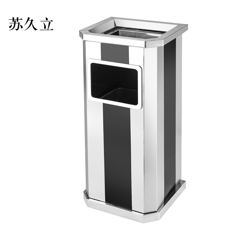 苏久立不锈钢垃圾桶烟蒂柱灭烟桶带烟灰缸室外电梯口立式黑条不锈钢侧开口高清大图