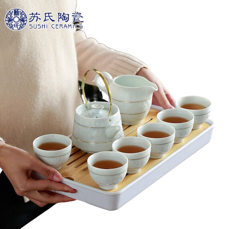 苏氏陶瓷(SUSHI CERAMICS) J0246 影青干泡组(一壶七杯一茶海一茶托) 十件套 (单位:套)高清大图