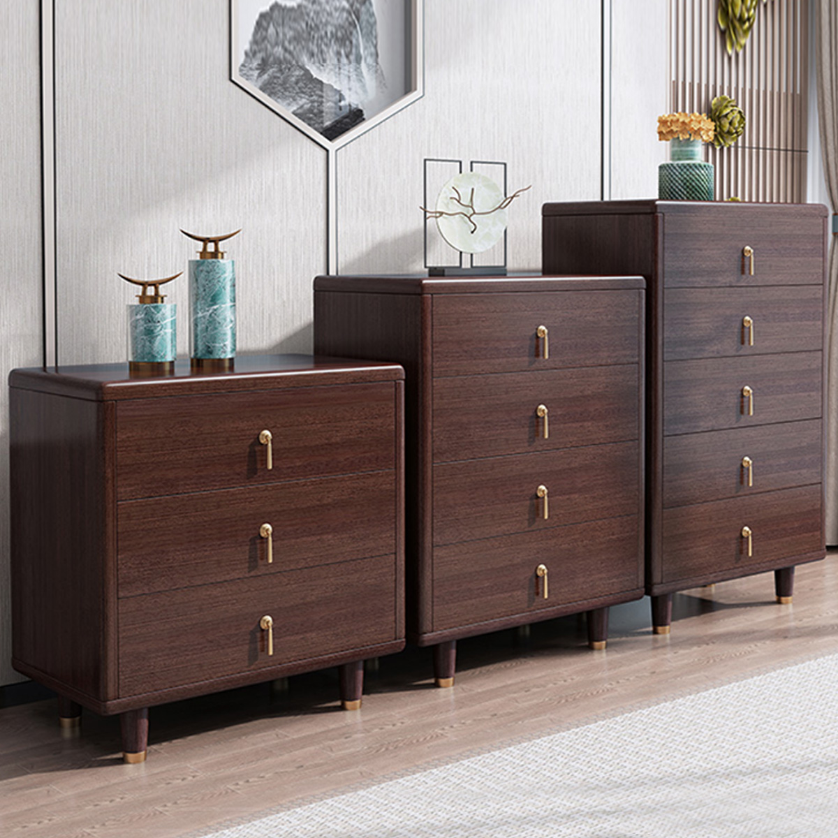 木格尚品新中式实木斗柜紫金檀木三四五斗柜玄关餐边柜客厅配套家具