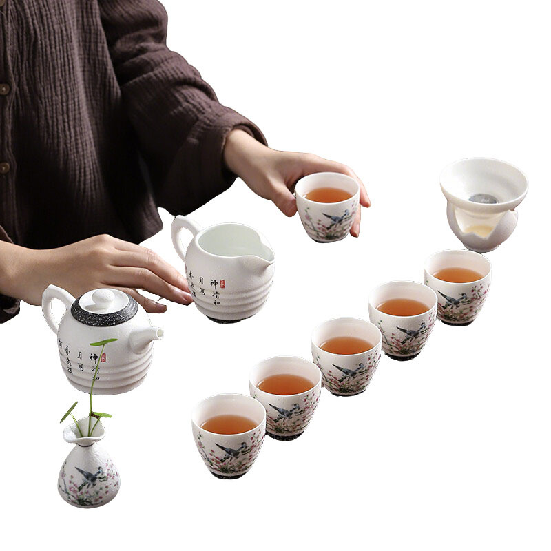 苏氏陶瓷(SUSHI CERAMICS) J0259 鸟语花香茶具套装(茶杯茶壶雪花器) 十件套 (单位:套)
