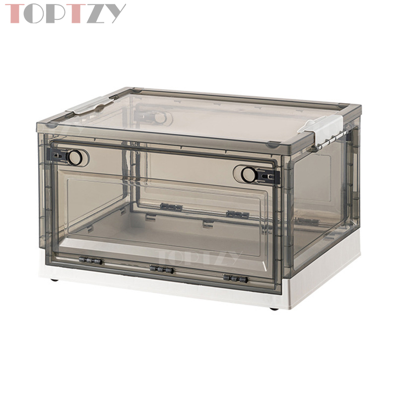 toptzy TZ5071701 户外便携透明折叠箱家用衣物防尘储物柜 中号 茶色配白