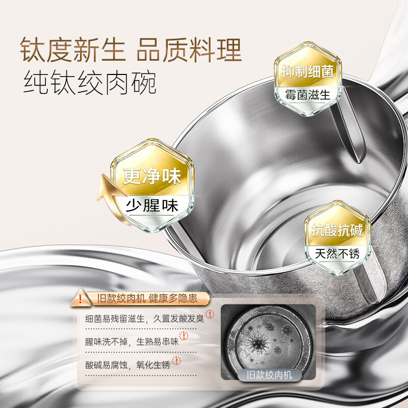摩飞电器(Morphyrichards)纯钛绞肉机家用绞馅机多功能料理搅拌电动绞菜碎肉机辅食机MR9410灰色1.5L高清大图