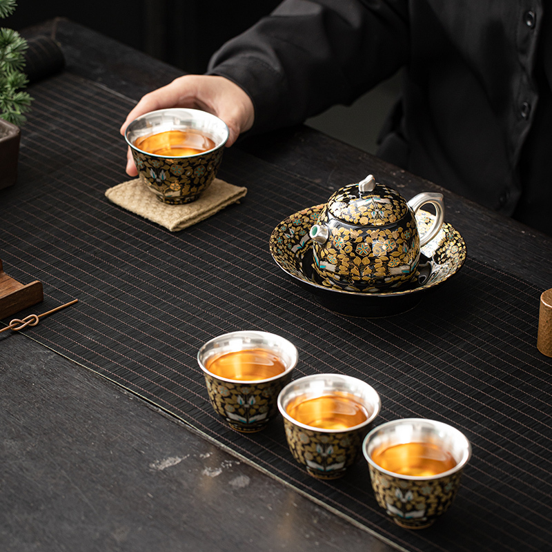 苏氏陶瓷(SUSHI CERAMICS)鎏银金枝玉叶茶壶套装非遗大师郑文强作品功夫茶具礼盒
