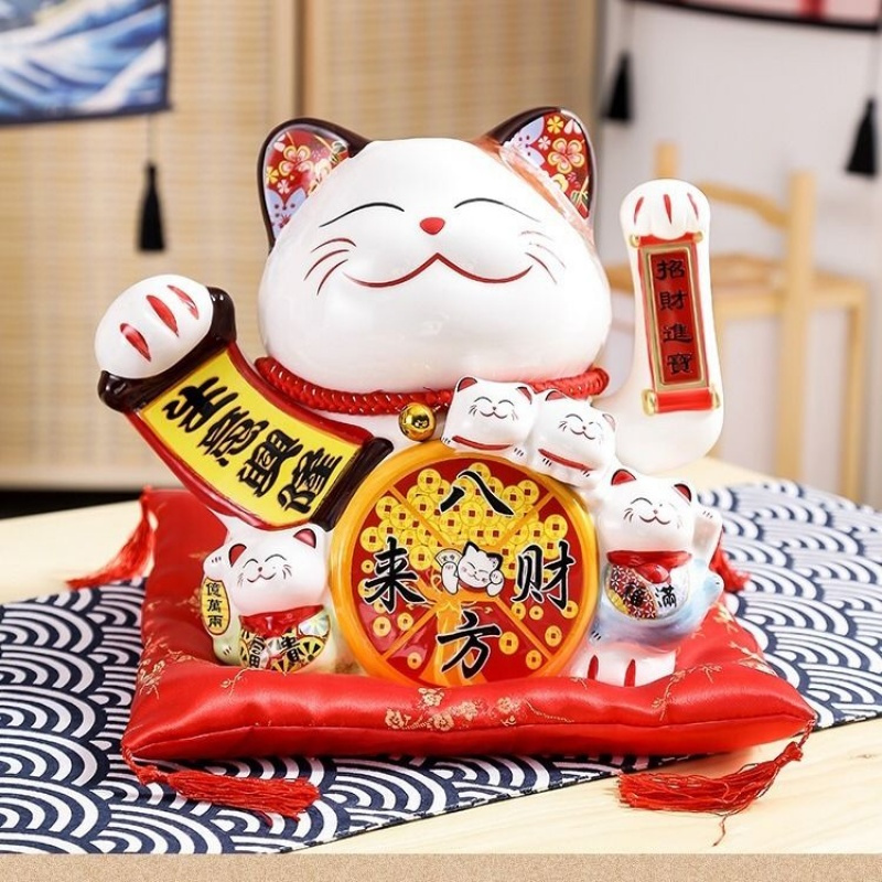 24厘米高和谐生财-122 猫摆件电动摇手家用店铺收银台开业礼品大小号白色陶瓷财猫