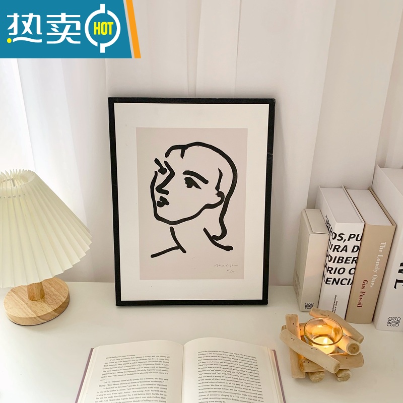 敬平ins风北欧风装饰画 复古抽象线条挂画桌面相框画摆件挂画拍摄背景装饰画高清大图