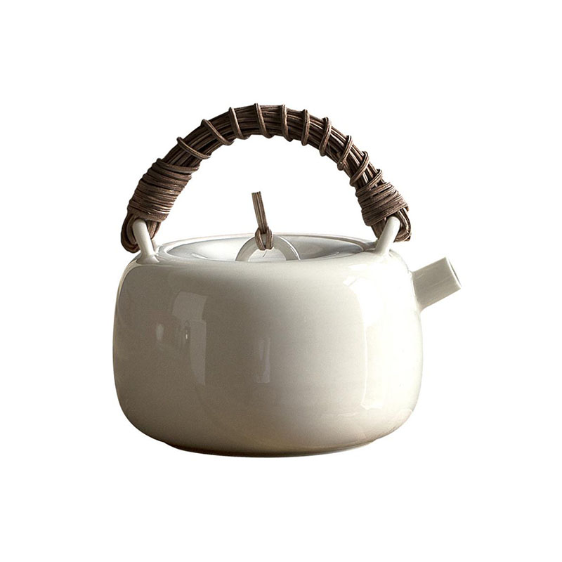 美帮汇米浆白细陶茶壶藤编提梁壶日式陶瓷功夫茶具泡茶器泡茶壶高清大图