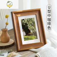 YICHENG实木相框摆台相片相册框7寸6 5 8 10 12寸A4创意简约儿童画框挂墙 U型中咖色 8寸摆台