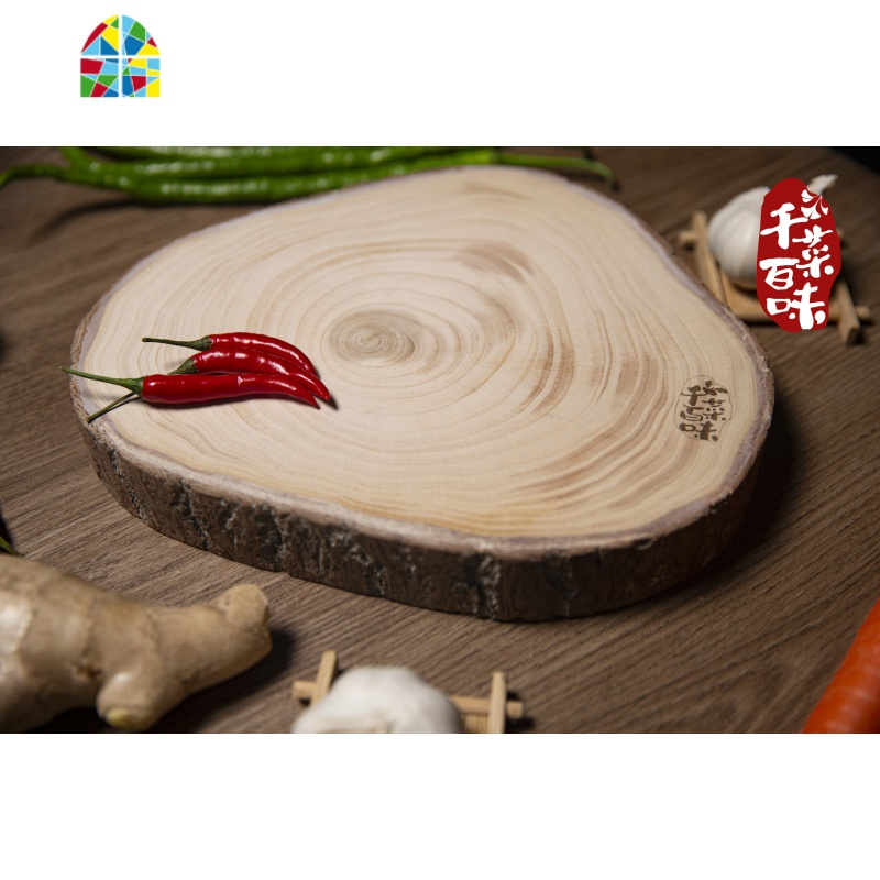 千菜百味健康菜板泰兴实木银杏木砧板白果树刀板菜墩切菜板 FENGHOU 带皮款约30直径5厘米厚母树非正圆
