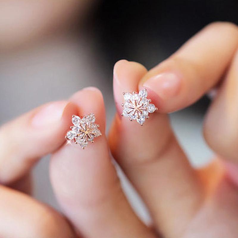雪花耳钉女款气质韩版耳钉925银针耳钉钻 耳环 耳饰品 送女友情人节礼物送女朋友七夕情人节礼物